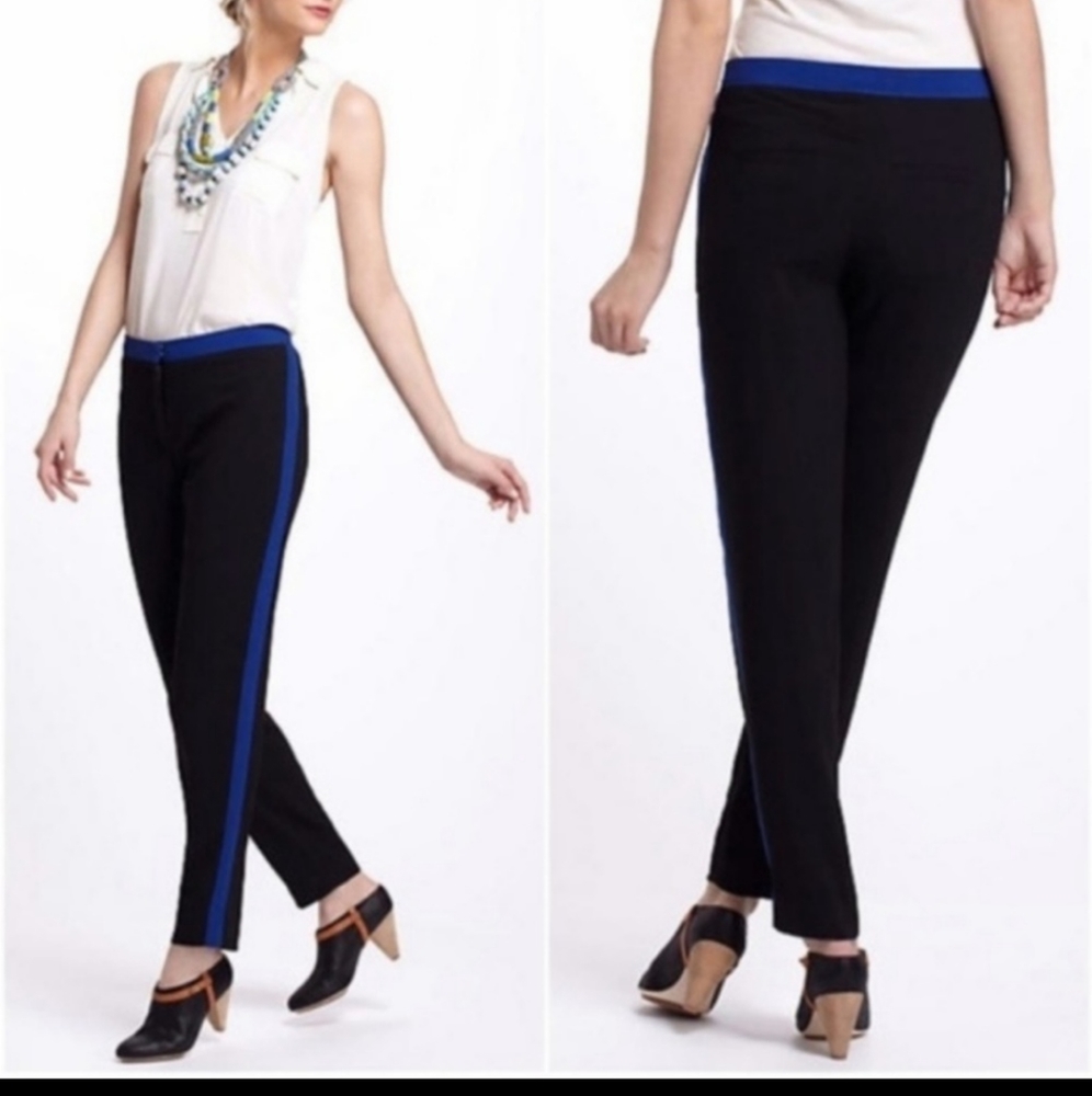 Leifsdottir By Anthopologie Black Taoered Pants With Blue Stripes On The Sides 6